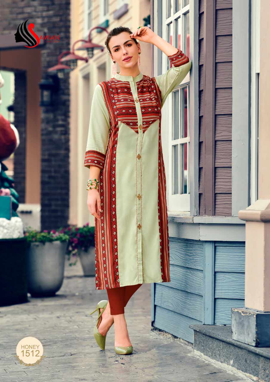 Sawan Honey Vol-15 Rayon Strips Kurti Sawan Honey Vol-15 Rayon Strips Kurti